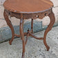 Antique Vintage Old French Provincial Walnut Round Side Table Carved Piecrust Scalloped Occasional Accent Lamp End  Floral Carving Stretcher
