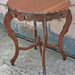 Antique Vintage Old French Provincial Walnut Round Side Table Carved Piecrust Scalloped Occasional Accent Lamp End  Floral Carving Stretcher
