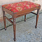 Antique Vintage Old Victorian Thomasville Solid Wood Wooden Needlepoint Red Floral Fabric Tapestry Vanity Accent Side Piano Bench Stool