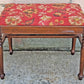Antique Vintage Old Victorian Thomasville Solid Wood Wooden Needlepoint Red Floral Fabric Tapestry Vanity Accent Side Piano Bench Stool