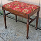 Antique Vintage Old Victorian Thomasville Solid Wood Wooden Needlepoint Red Floral Fabric Tapestry Vanity Accent Side Piano Bench Stool