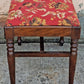 Antique Vintage Old Victorian Thomasville Solid Wood Wooden Needlepoint Red Floral Fabric Tapestry Vanity Accent Side Piano Bench Stool