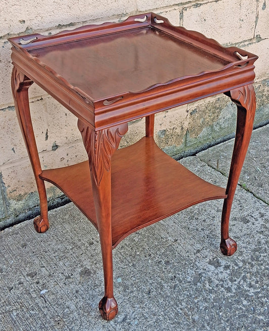 Vintage Antique Old Chinese Asian Oriental Solid Mahogany Wooden Wood Tray Top Stand Carved End Side Accent Table Plant Stand Decor