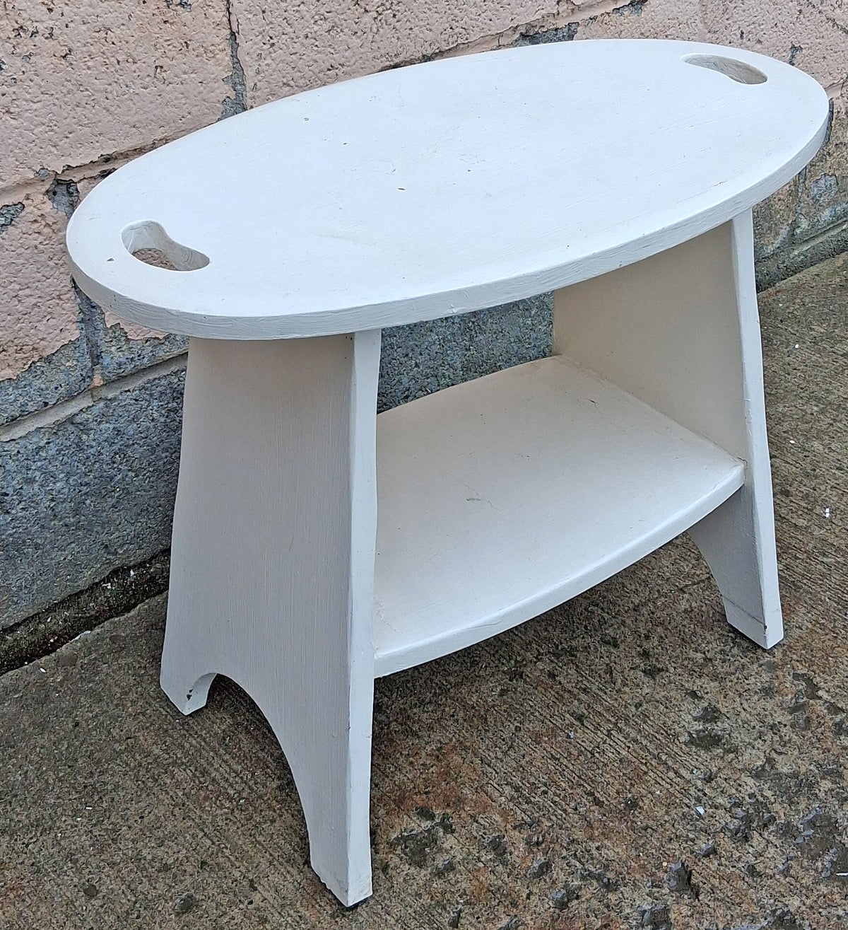 Vintage Antique Primitive Rustic Farmhouse Country Retro Solid Wood Wooden Painted White Accent Plant Stand End Tier Table Nightstand Shelf