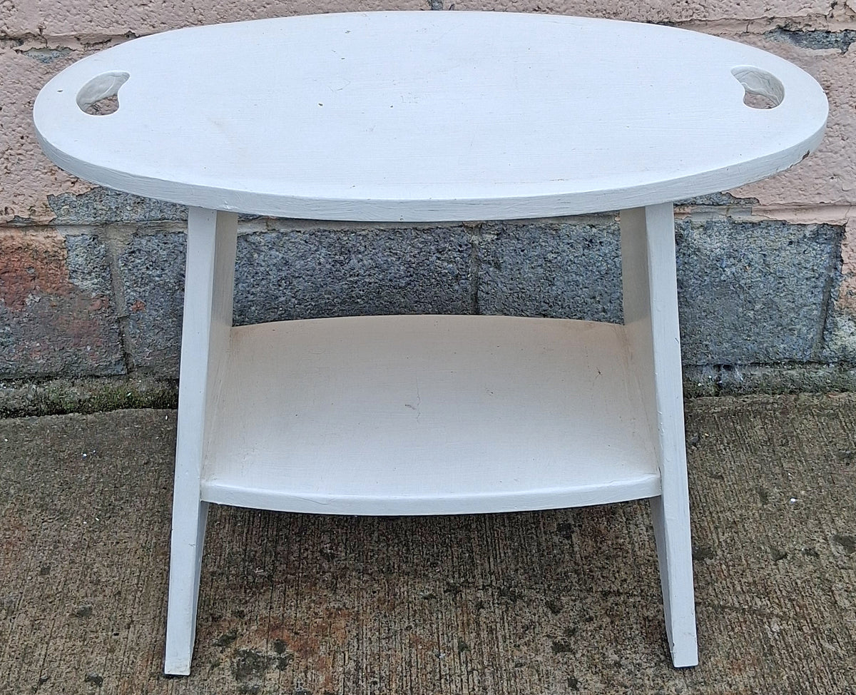 Vintage Antique Primitive Rustic Farmhouse Country Retro Solid Wood Wooden Painted White Accent Plant Stand End Tier Table Nightstand Shelf