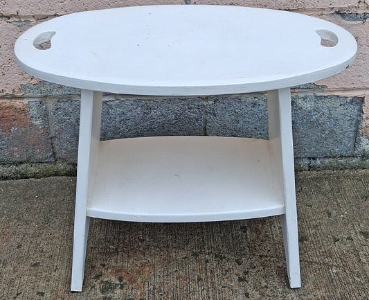 Vintage Antique Primitive Rustic Farmhouse Country Retro Solid Wood Wooden Painted White Accent Plant Stand End Tier Table Nightstand Shelf