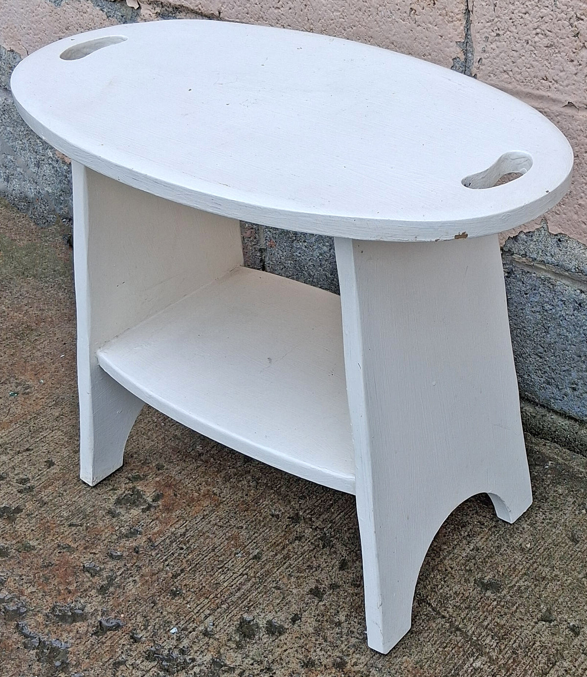 Vintage Antique Primitive Rustic Farmhouse Country Retro Solid Wood Wooden Painted White Accent Plant Stand End Tier Table Nightstand Shelf