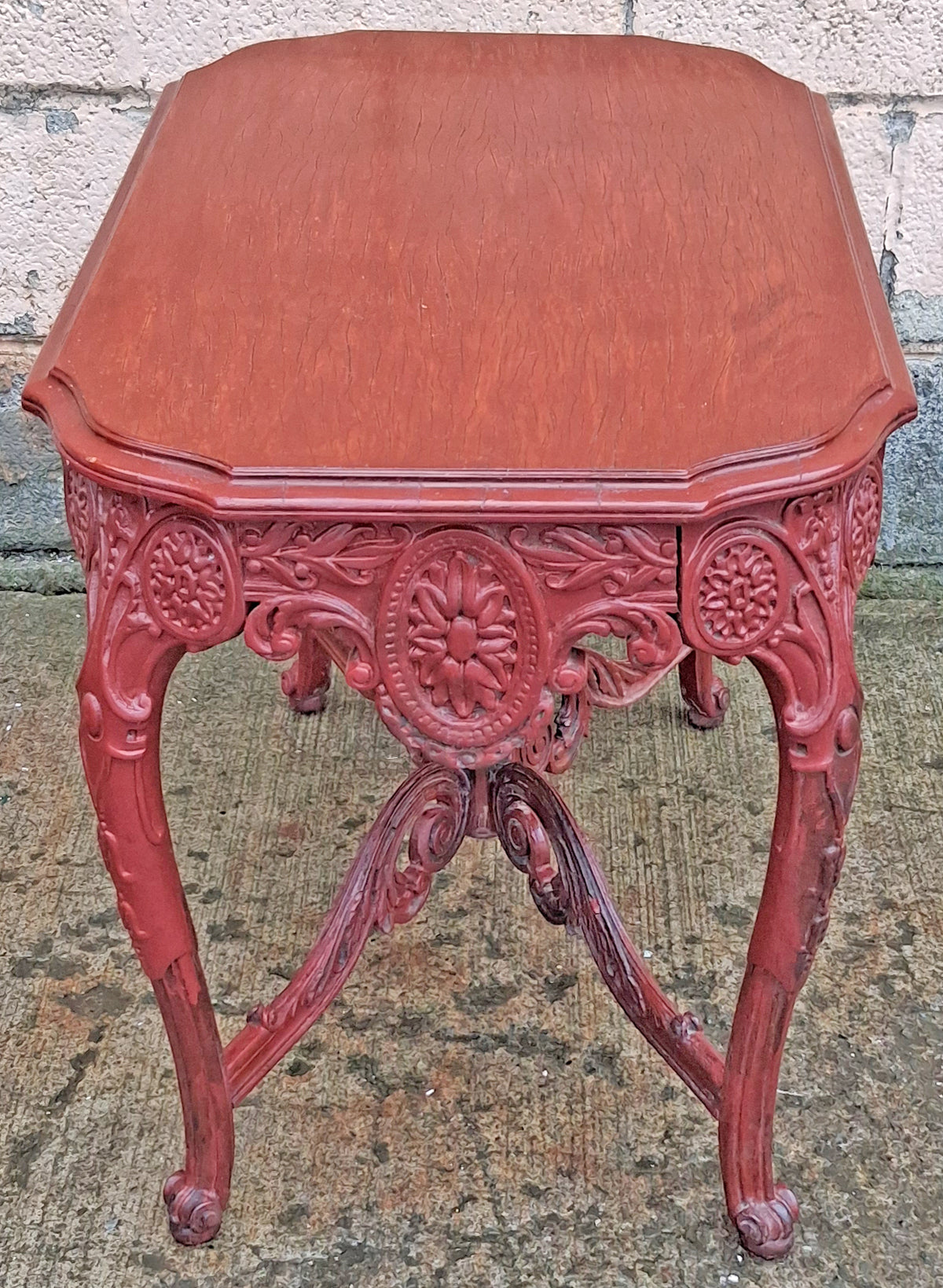 Antique Vintage Victorian Renaissance Baroque Revival Solid Wood Wooden Painted Red End Side Accent Table Plant Stand Lamp Shelf Nightstand