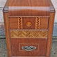Antique Vintage Old Reclaimed Salvaged Art Deco Waterfall Solid Wood Wooden Walnut Chevron Inlay Veneer Table Nightstand Bedside Cabinet