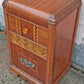 Antique Vintage Old Reclaimed Salvaged Art Deco Waterfall Solid Wood Wooden Walnut Chevron Inlay Veneer Table Nightstand Bedside Cabinet