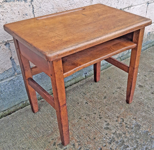 Antique Vintage Country Primitive Small Solid Wood Childrens Student Desk Schoolhouse Table Shelf Educational Historic Classroom Memorabilia