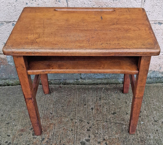 Antique Vintage Country Primitive Small Solid Wood Childrens Student Desk Schoolhouse Table Shelf Educational Historic Classroom Memorabilia