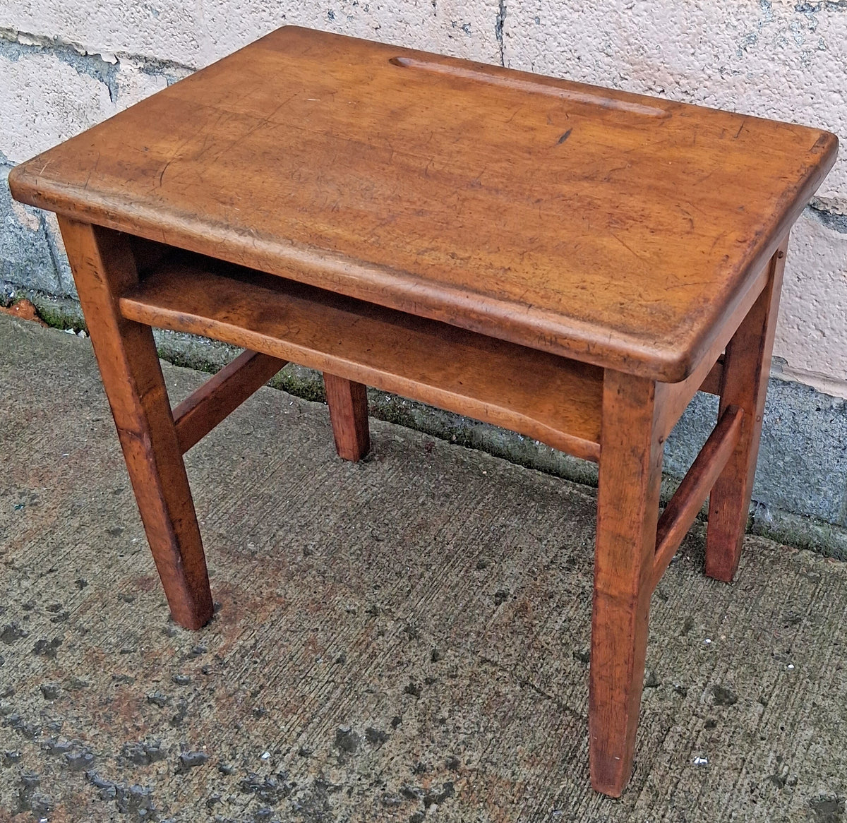 Antique Vintage Country Primitive Small Solid Wood Childrens Student Desk Schoolhouse Table Shelf Educational Historic Classroom Memorabilia