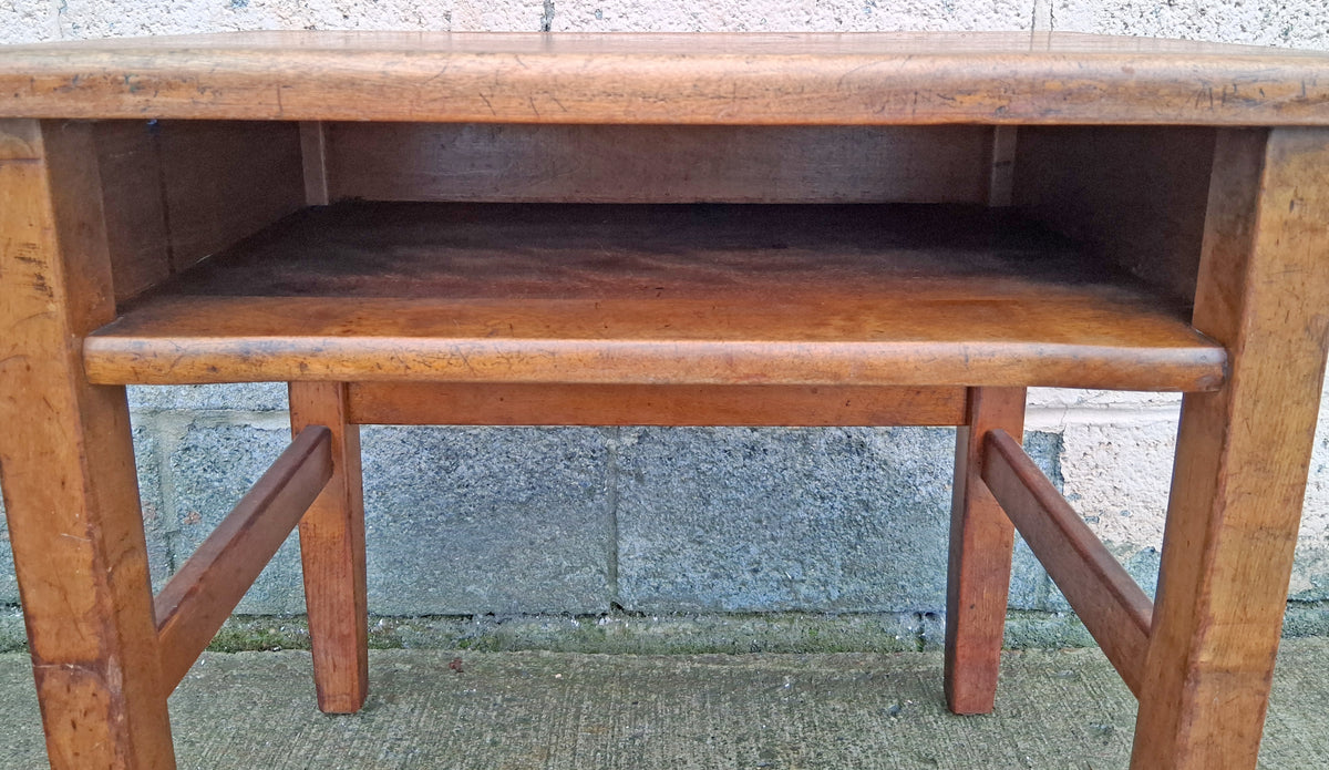 Antique Vintage Country Primitive Small Solid Wood Childrens Student Desk Schoolhouse Table Shelf Educational Historic Classroom Memorabilia