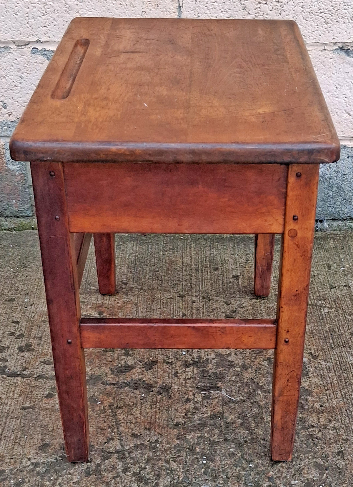 Antique Vintage Country Primitive Small Solid Wood Childrens Student Desk Schoolhouse Table Shelf Educational Historic Classroom Memorabilia
