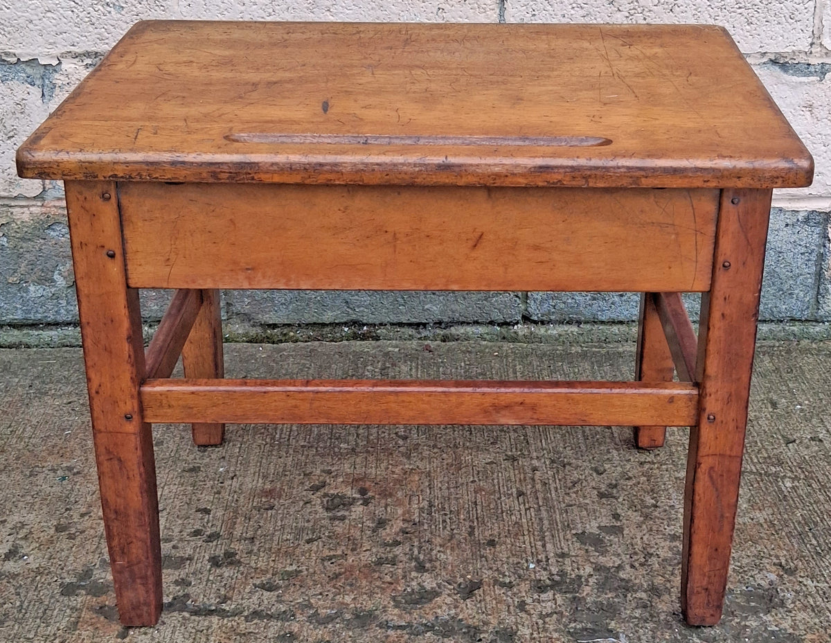 Antique Vintage Country Primitive Small Solid Wood Childrens Student Desk Schoolhouse Table Shelf Educational Historic Classroom Memorabilia