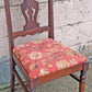 Antique Vintage Old Colonial Style SOLID Wood Wooden Side Dining Accent Desk Chair Floral Needlepoint Red Fabric Upholstered Seat