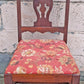 Antique Vintage Old Colonial Style SOLID Wood Wooden Side Dining Accent Desk Chair Floral Needlepoint Red Fabric Upholstered Seat