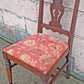 Antique Vintage Old Colonial Style SOLID Wood Wooden Side Dining Accent Desk Chair Floral Needlepoint Red Fabric Upholstered Seat