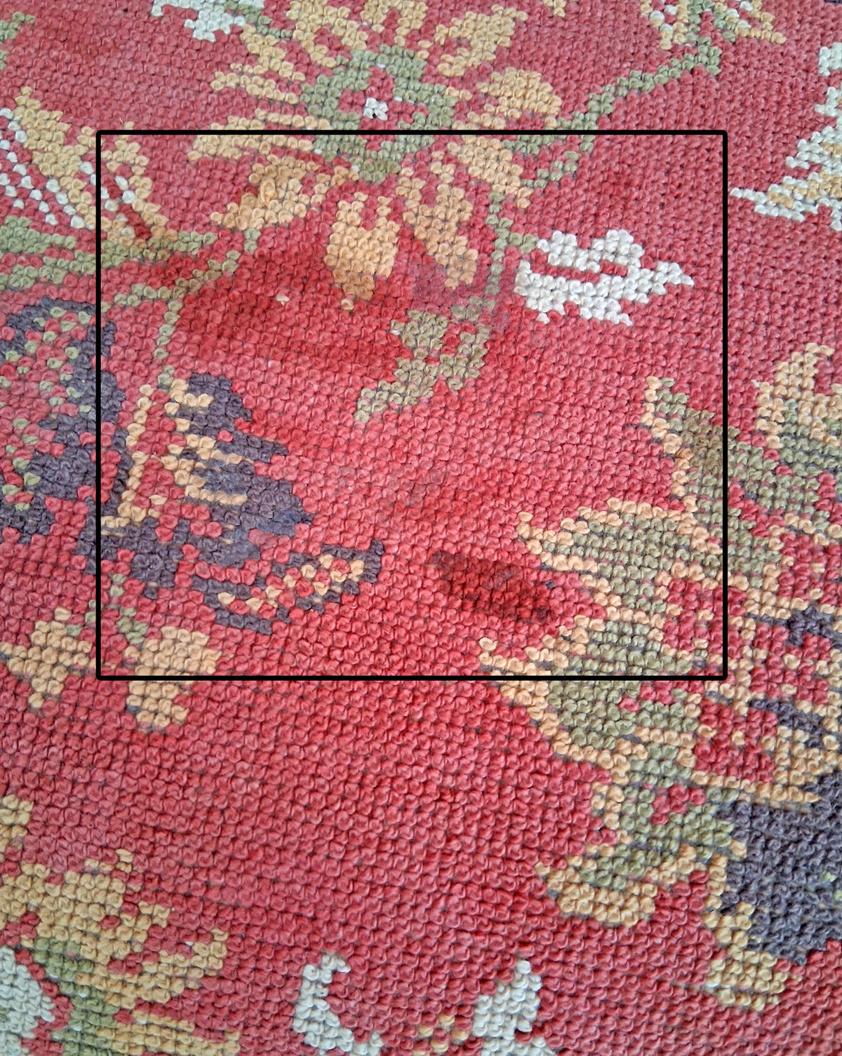 Antique Vintage Old Colonial Style SOLID Wood Wooden Side Dining Accent Desk Chair Floral Needlepoint Red Fabric Upholstered Seat