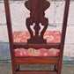 Antique Vintage Old Colonial Style SOLID Wood Wooden Side Dining Accent Desk Chair Floral Needlepoint Red Fabric Upholstered Seat