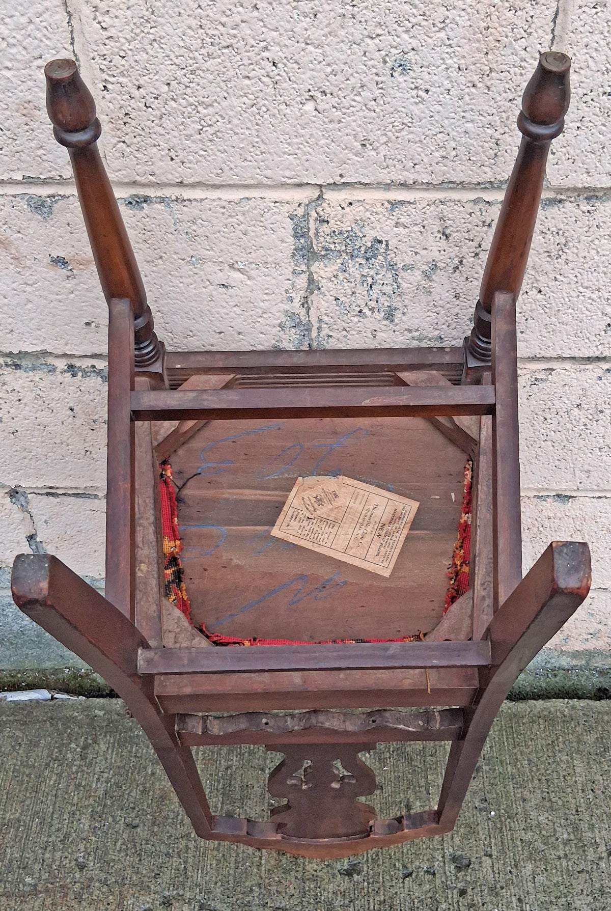 Antique Vintage Old Colonial Style SOLID Wood Wooden Side Dining Accent Desk Chair Floral Needlepoint Red Fabric Upholstered Seat