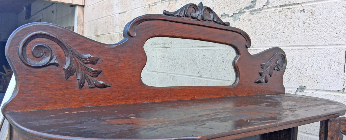 Antique Vintage Victorian Queen Anne Solid Wood Wooden Tiger Oak Curved Glass Bow Front China Cabinet Display Curio Case Door Furniture