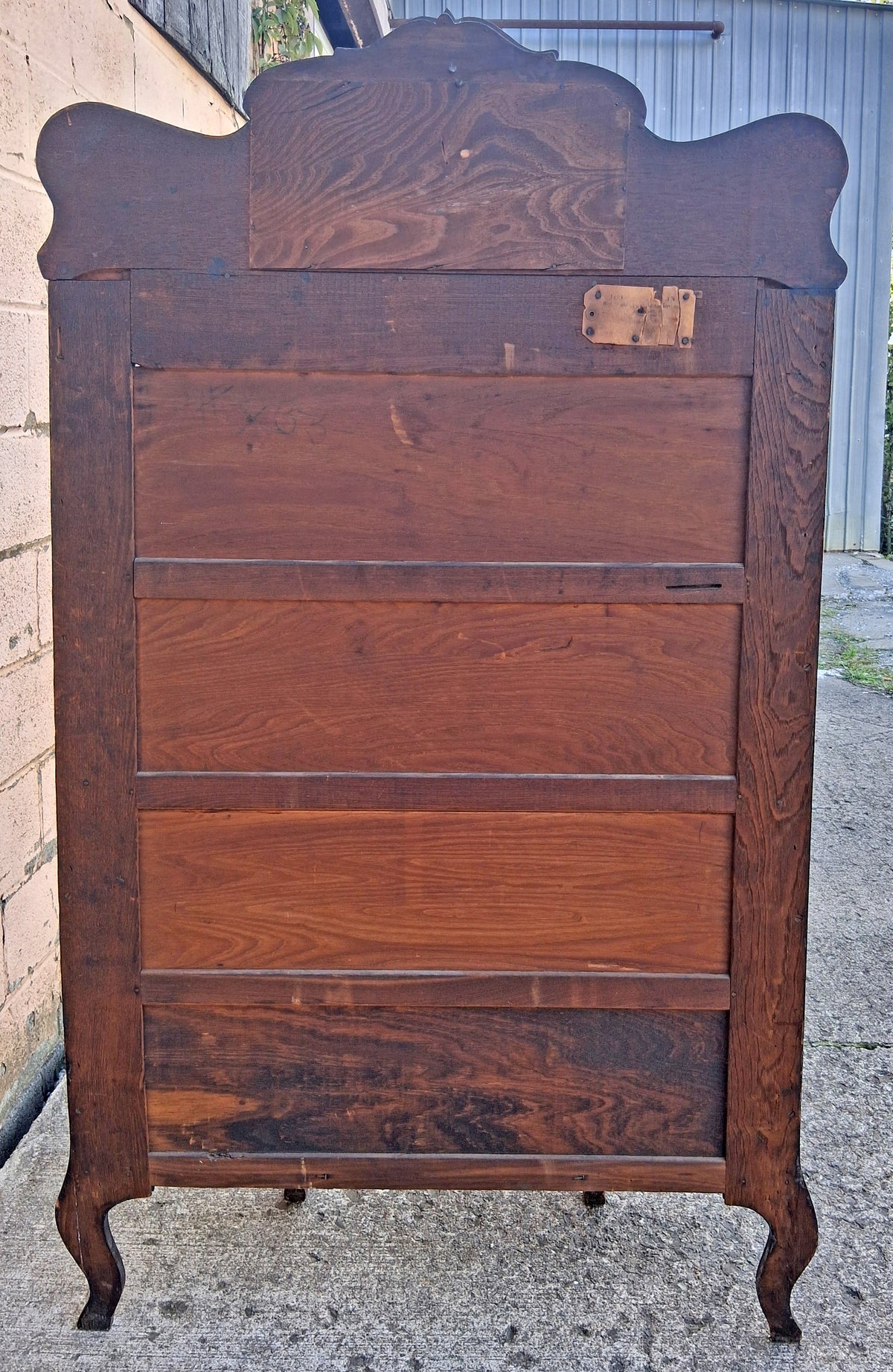 Antique Vintage Victorian Queen Anne Solid Wood Wooden Tiger Oak Curved Glass Bow Front China Cabinet Display Curio Case Door Furniture
