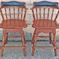 Pair of Vintage Antique Frederick Duckloe Bros Swivel Barstools Colonial Reproductions Wood Counter Height Seating Pub Tavern Windsor Chairs
