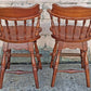 Pair of Vintage Antique Frederick Duckloe Bros Swivel Barstools Colonial Reproductions Wood Counter Height Seating Pub Tavern Windsor Chairs