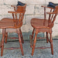 Pair of Vintage Antique Frederick Duckloe Bros Swivel Barstools Colonial Reproductions Wood Counter Height Seating Pub Tavern Windsor Chairs