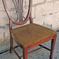 Vintage Antique Old Colonial Hepplewhite Style Shield Back SOLID Mahogany Wood Wooden Side Dining Accent Desk Chair Fabric Upholstered Seat
