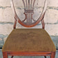Vintage Antique Old Colonial Hepplewhite Style Shield Back SOLID Mahogany Wood Wooden Side Dining Accent Desk Chair Fabric Upholstered Seat