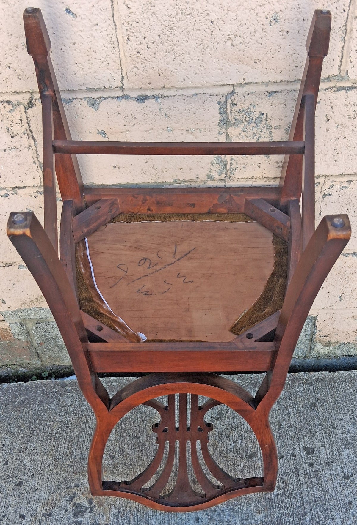 Vintage Antique Old Colonial Hepplewhite Style Shield Back SOLID Mahogany Wood Wooden Side Dining Accent Desk Chair Fabric Upholstered Seat