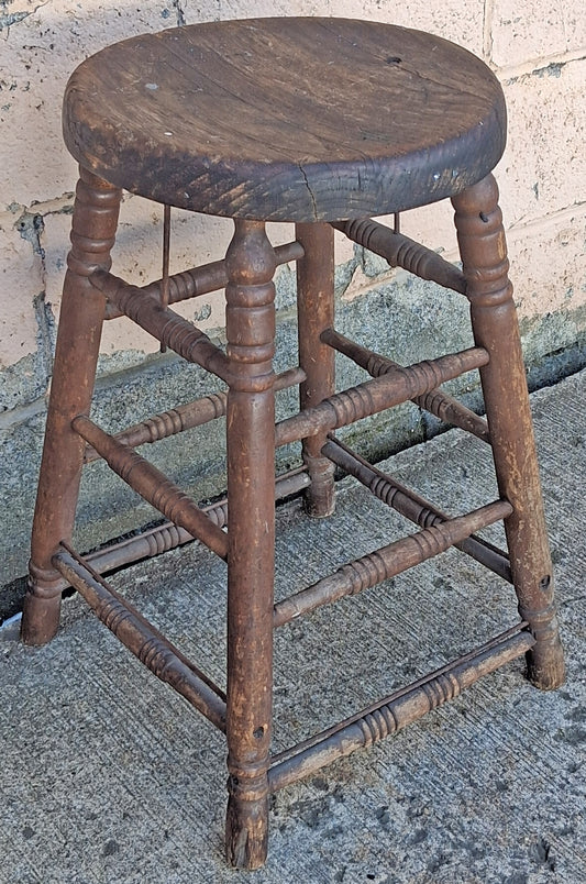 Antique Vintage Reclaimed Salvaged Rustic Country Primitive Farmhouse Solid Wood Wooden Bar Accent Side Dining Pub Stool Seat Chair Decor