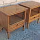 Pair Matching Vintage Mid Century Traditional Drexel Anniversary Solid Wood Oak Wooden Storage Bedroom Set Nightstands Bedside Cabinets