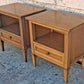 Pair Matching Vintage Mid Century Traditional Drexel Anniversary Solid Wood Oak Wooden Storage Bedroom Set Nightstands Bedside Cabinets