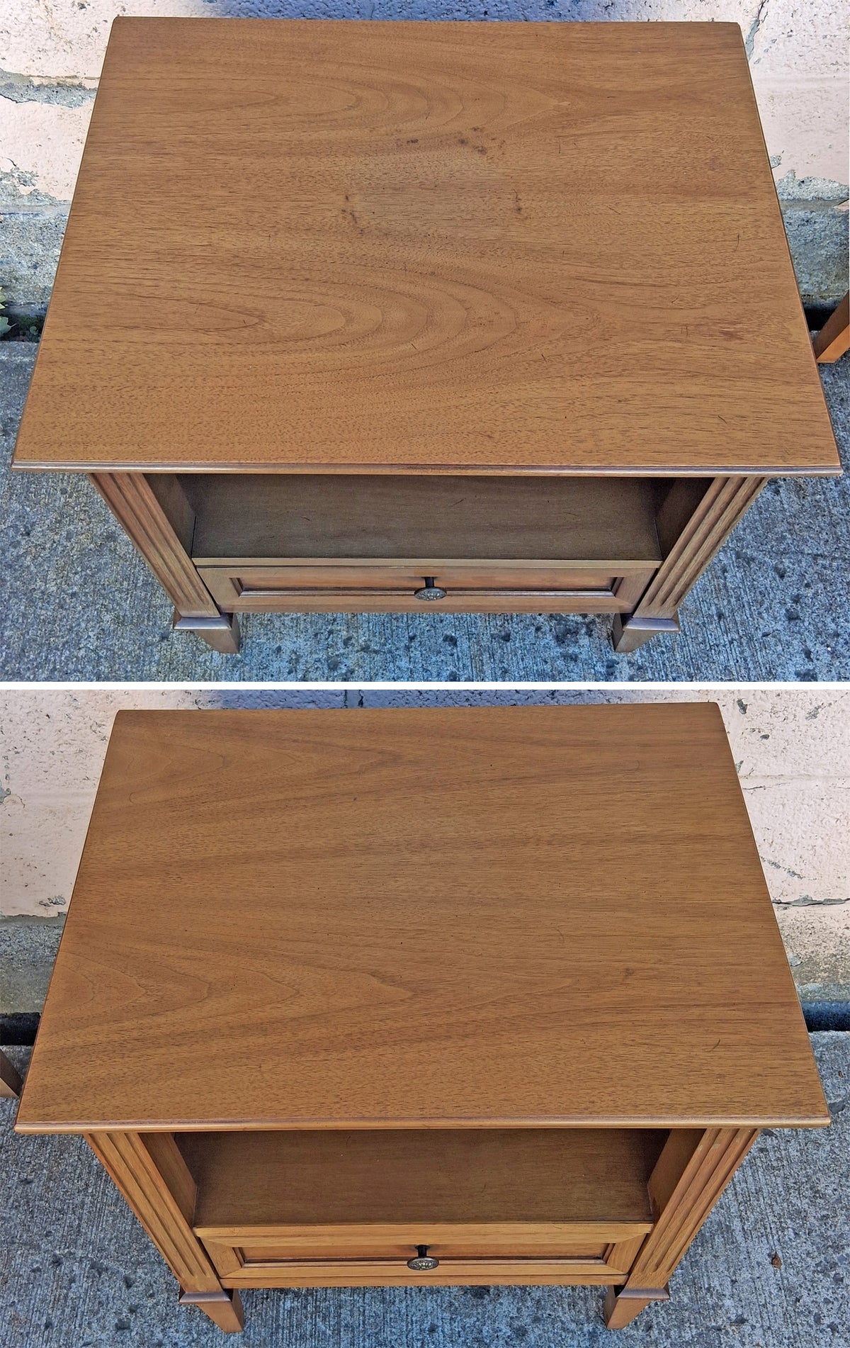 Pair Matching Vintage Mid Century Traditional Drexel Anniversary Solid Wood Oak Wooden Storage Bedroom Set Nightstands Bedside Cabinets