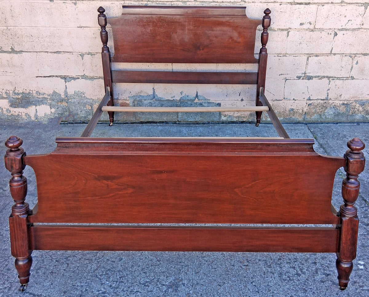Antique Vintage Dixie Colonial Traditional Country Cottage Solid Mahogany Wood Wooden Full Size Head Foot Board Bedroom Bed Frame Set