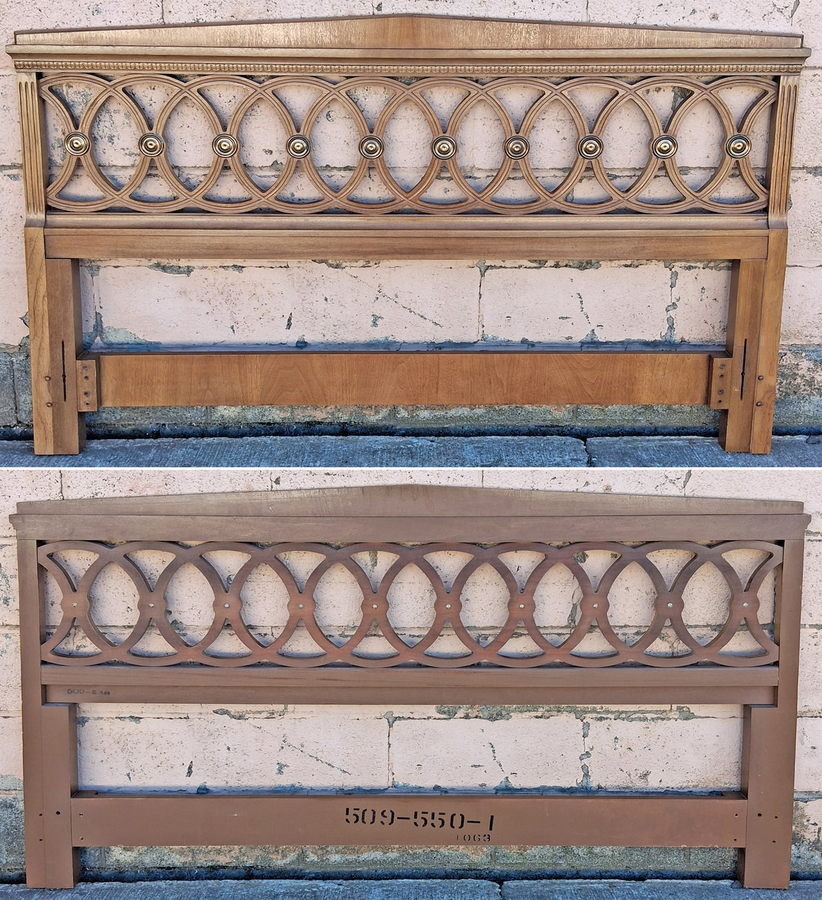 Vintage Antique Old Drexel Anniversary Mid Century Modern Solid Wood Wooden Full Size Head Foot Board Bedroom Complete Bed Frame Set