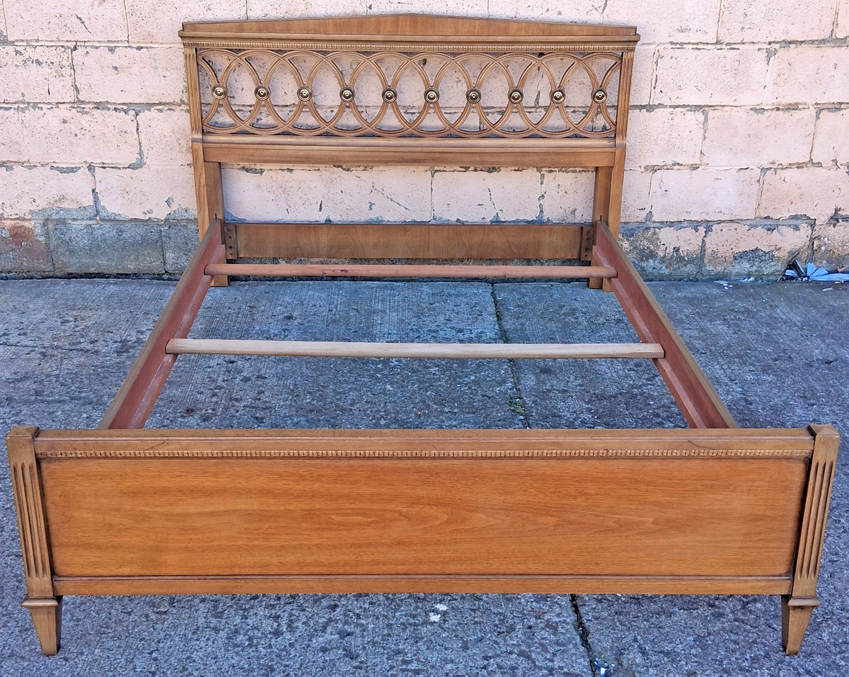 Vintage Antique Old Drexel Anniversary Mid Century Modern Solid Wood Wooden Full Size Head Foot Board Bedroom Complete Bed Frame Set