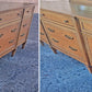 Vintage Antique Old Mid Century Modern Drexel Anniversary Solid Wood Wooden Oak Triple Dresser Credenza Cabinet Chest Mirror Bedroom Vanity