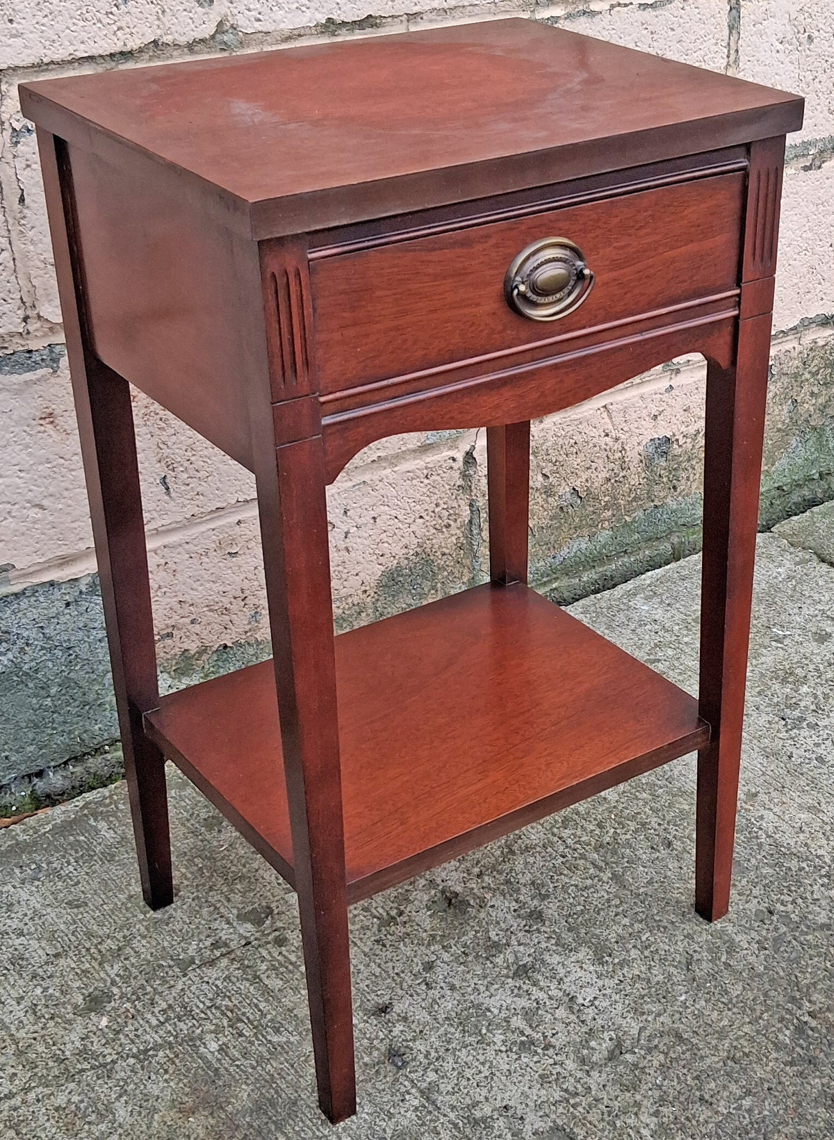 Antique Vintage Old Reclaimed Salvaged Colonial Traditional Solid Mahogany Wood Wooden Side End Accent Table Nightstand Bedside Cabinet