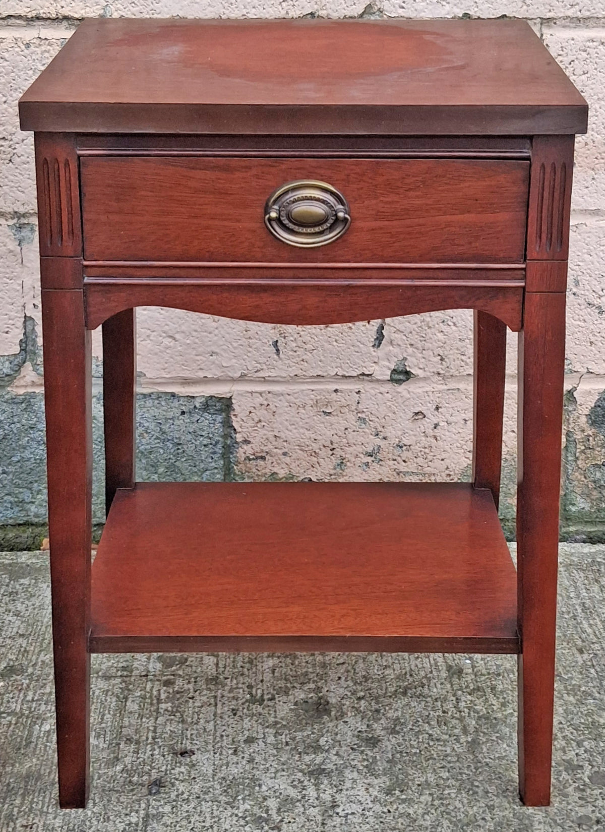 Antique Vintage Old Reclaimed Salvaged Colonial Traditional Solid Mahogany Wood Wooden Side End Accent Table Nightstand Bedside Cabinet