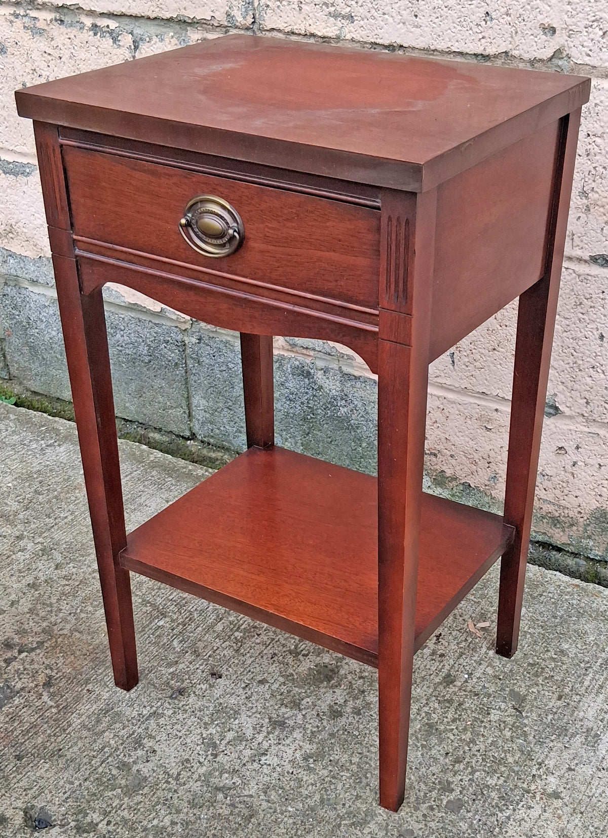 Antique Vintage Old Reclaimed Salvaged Colonial Traditional Solid Mahogany Wood Wooden Side End Accent Table Nightstand Bedside Cabinet