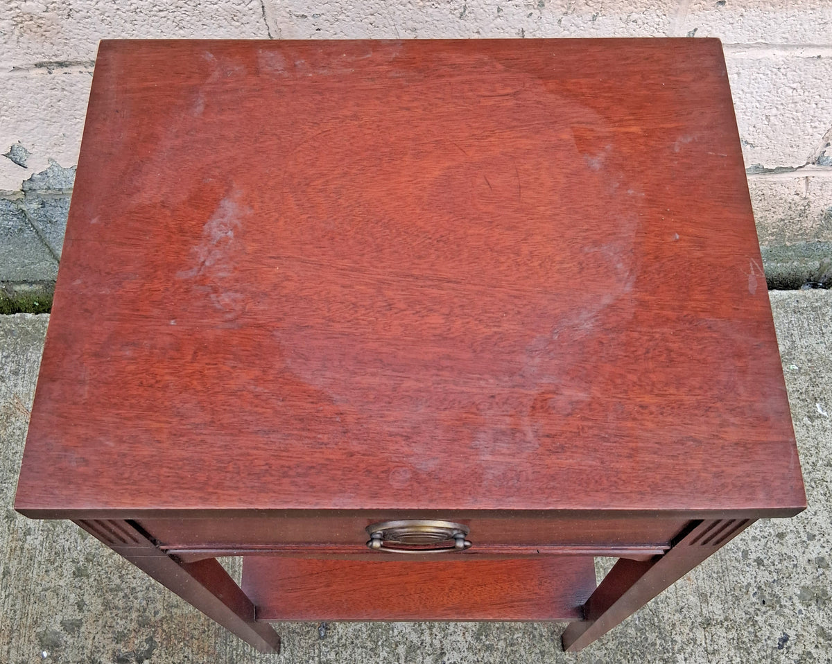 Antique Vintage Old Reclaimed Salvaged Colonial Traditional Solid Mahogany Wood Wooden Side End Accent Table Nightstand Bedside Cabinet