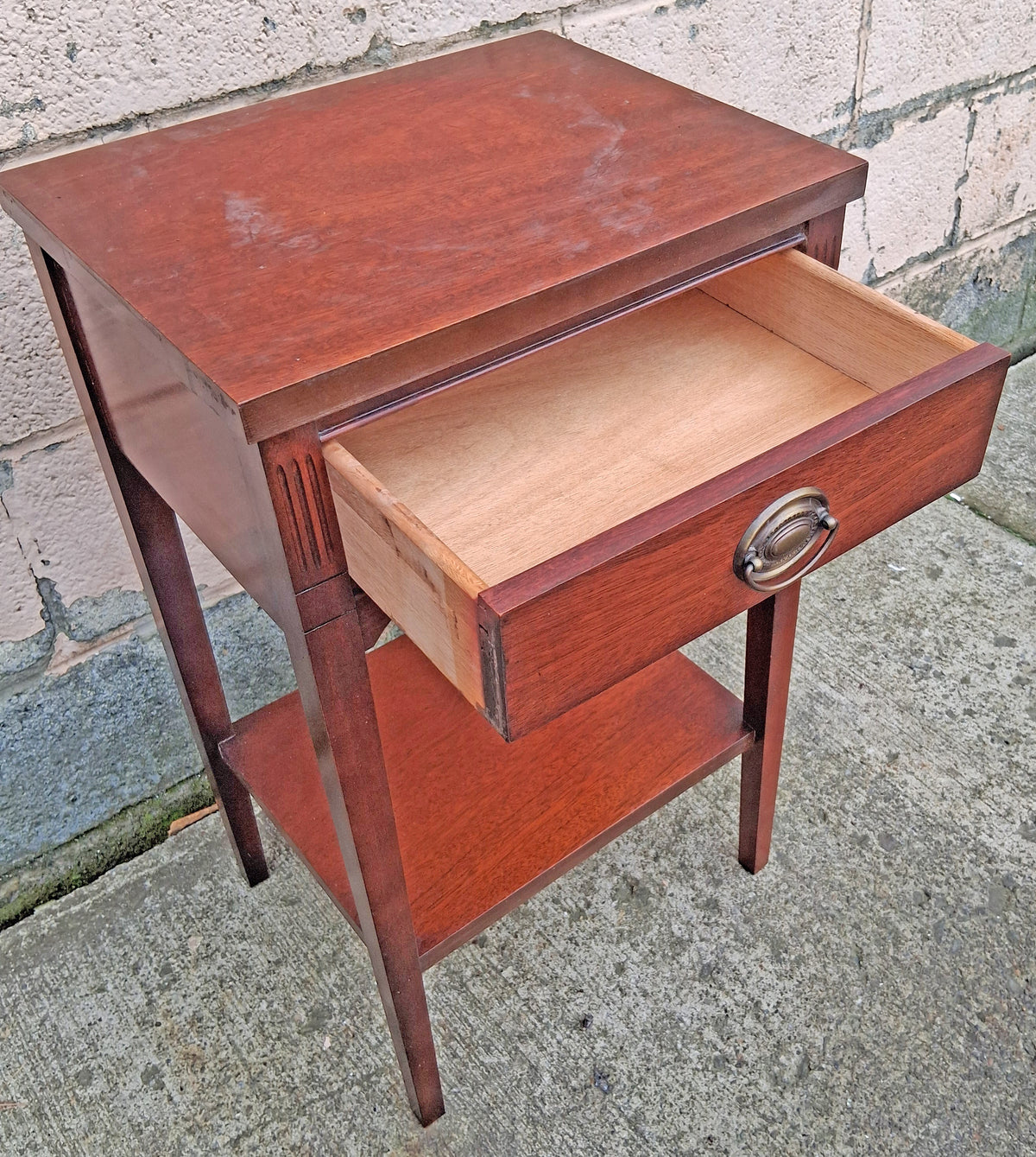 Antique Vintage Old Reclaimed Salvaged Colonial Traditional Solid Mahogany Wood Wooden Side End Accent Table Nightstand Bedside Cabinet