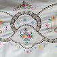 Vintage Elegant Tablecloth Crochet Lace Embroidered Cross Stitch Floral Beige Linen Medallion Rectangle Dining Table Cover 64” W x 94“ L