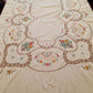 Vintage Elegant Tablecloth Crochet Lace Embroidered Cross Stitch Floral Beige Linen Medallion Rectangle Dining Table Cover 64” W x 94“ L