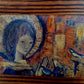 Vintage Handmade Wall Art Wooden Plaque Oriental Girl with Birds Shellac/ Lacquer over Lithography Raised Grain Wood Wall Decor
